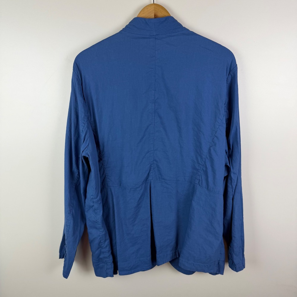 Eileen Fisher Woman Blue Organic Linen Blend Zip Up Pleated Jacket 3X Minimalist - Picture 5 of 10
